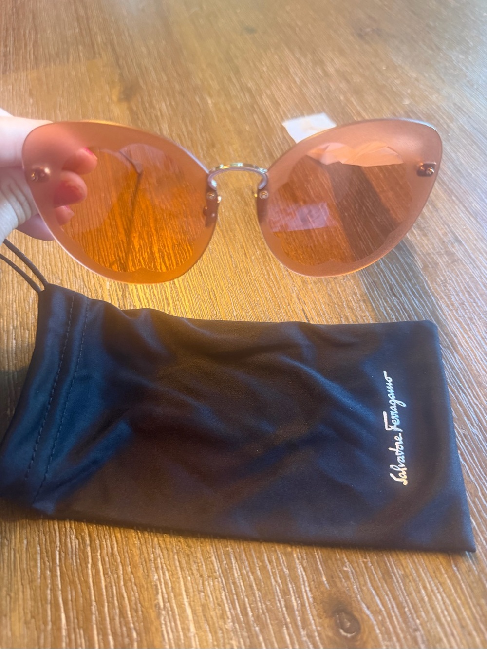 Salvatore Ferragamo Rimless Cat-Eye Sunglasses in Pink